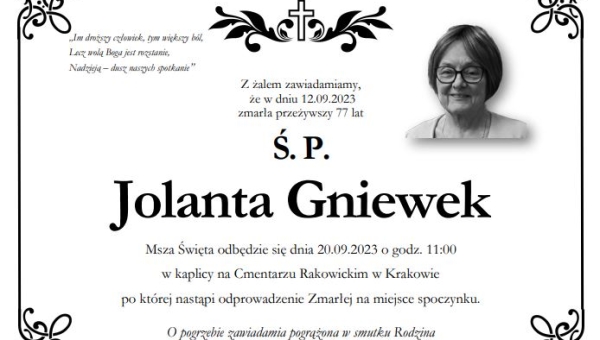 Zmarła pani profesor Jolanta Gniewek