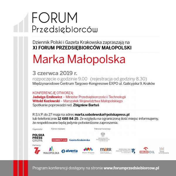 Zaproszenie na XI Forum Przedsiębiorców Małopolski