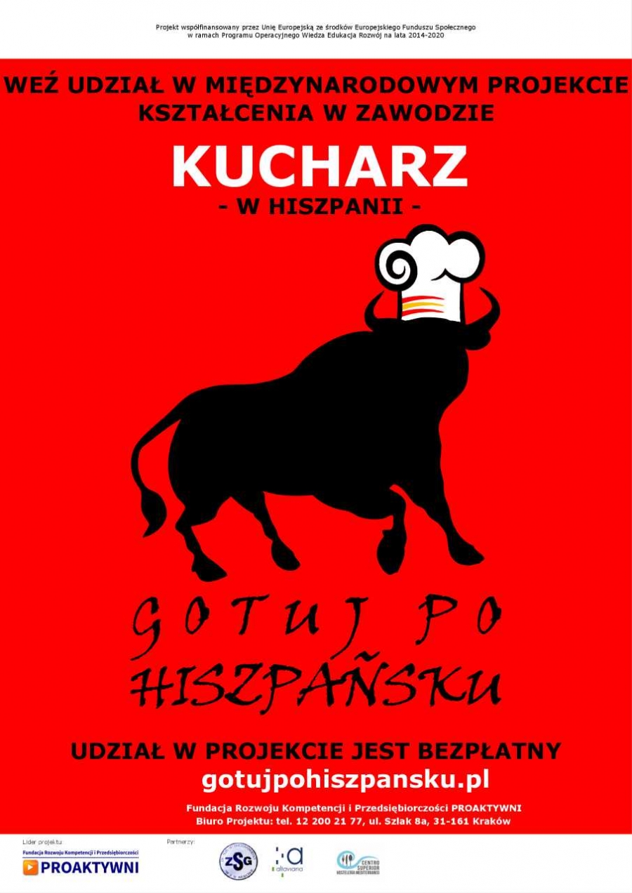 Rozpoczęła się rekrutacja do III edycji międzynarodowego projektu rozwoju kompetencji w zawodzie Kucharz – „Gotuj po hiszpańsku II”